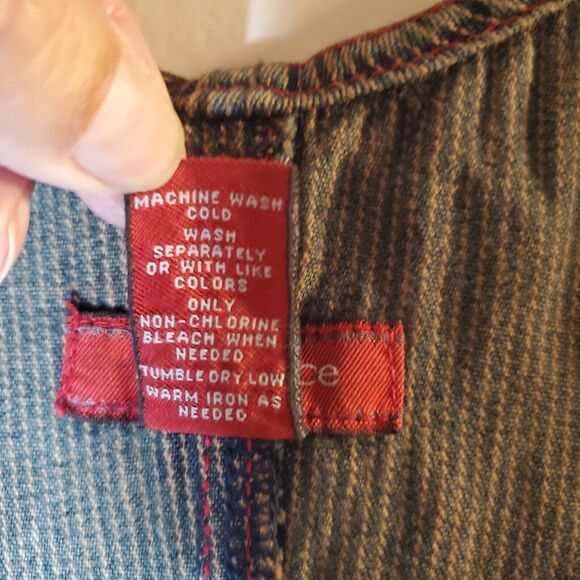 Vintage Sundance Denim Dress Bib Overall Maxi Cotton Brown Pinstripe Size 8 Y2K - Picture 11 of 11